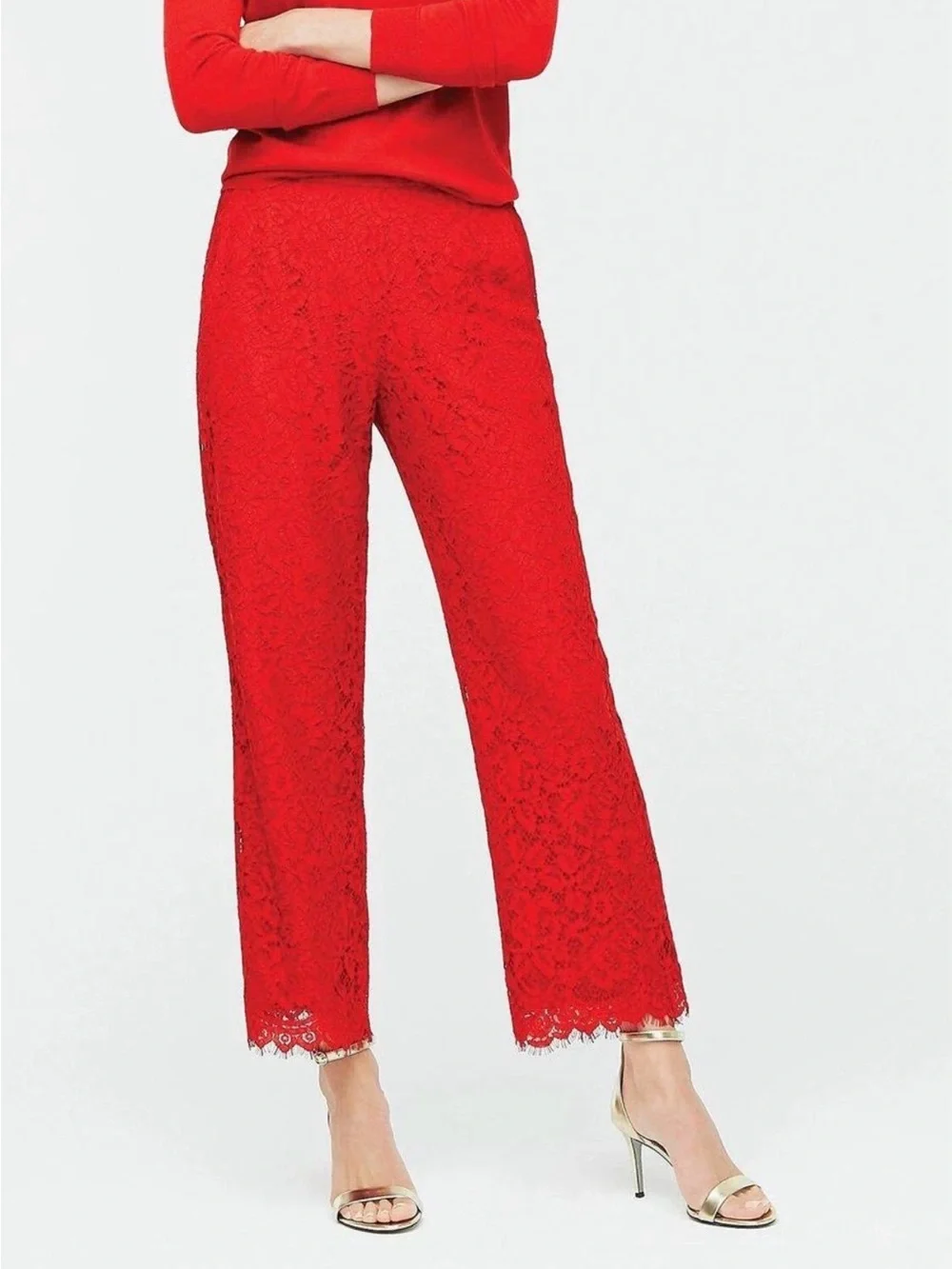 J.Crew Cropped Ankle Easy Pant in Red Lace Size 0